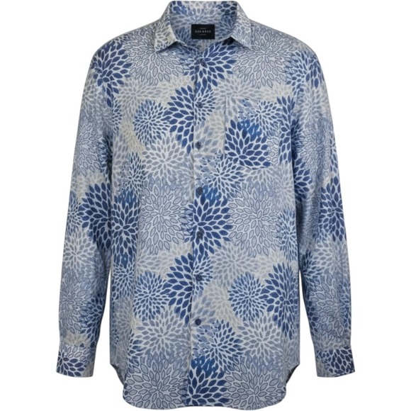 Escales Paris Other - Escales Paris Mens Blue White Floral Burst Cotton Button Down Shirt L Portugal
